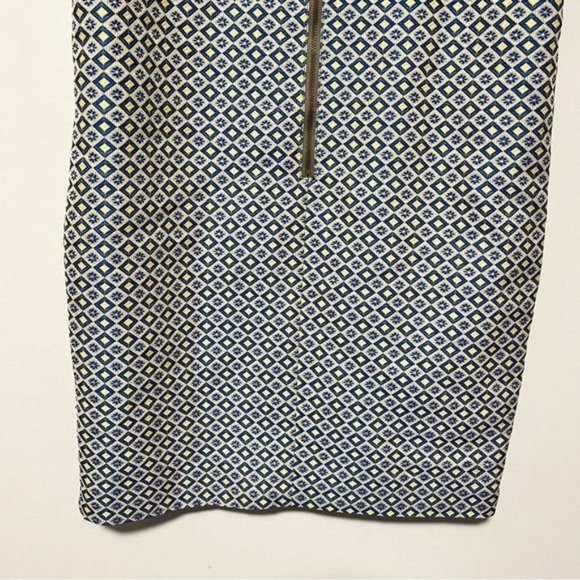 Club Monaco Textured diamond print blue yellow shift dress Short sleeves size 6 - Picture 8 of 12